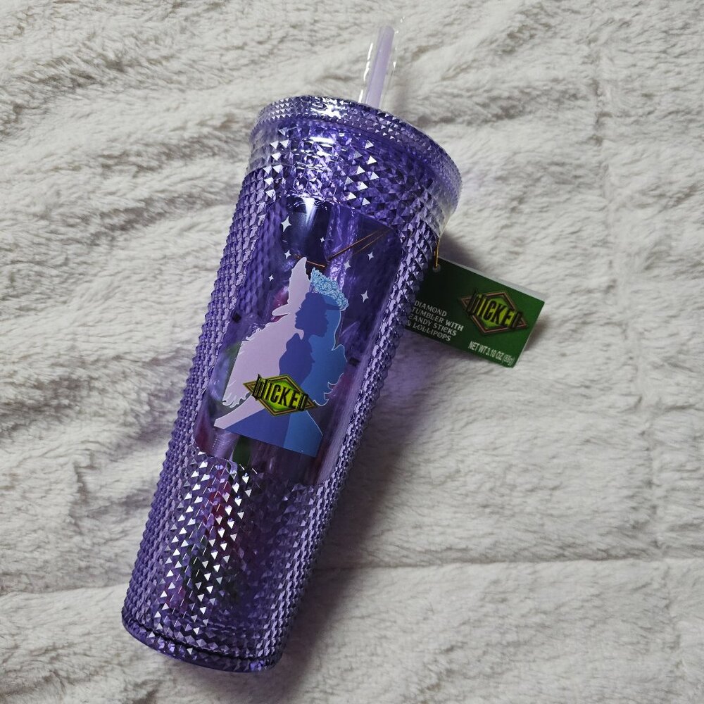 Wicked Purple Glinda Diamond Tumbler Straw Cup With Candy NEW Sealed Gift